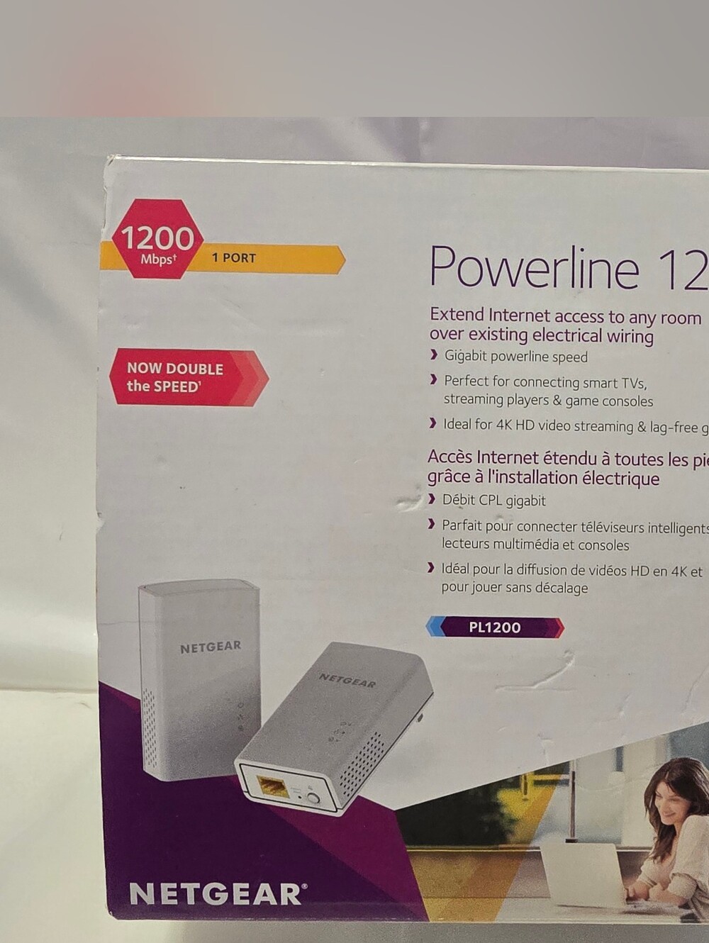 NETGEAR PL1200 Powerline 1200 Mbps Ethernet Adapter w/ Box Cables Manual